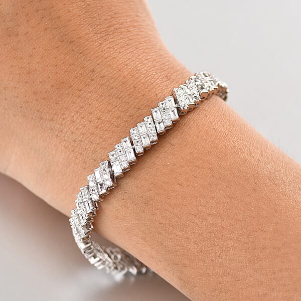 D'Joy White Zircon 12.10 Ctw Art Deco Bracelet In Rhodium Over Sterling Silver (7.25 In)