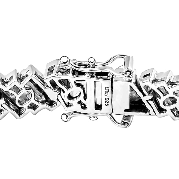 D'Joy White Zircon 12.10 Ctw Art Deco Bracelet In Rhodium Over Sterling Silver (7.25 In)