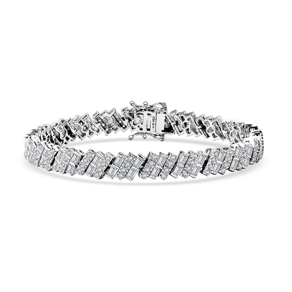 D'Joy White Zircon 12.10 ctw Art Deco Bracelet in Rhodium Over Sterling Silver (7.25 In)