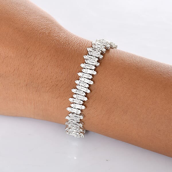D'Joy White Zircon 15.75 Ctw Sunburst Bracelet In Rhodium Over Sterling Silver (6.50 In)