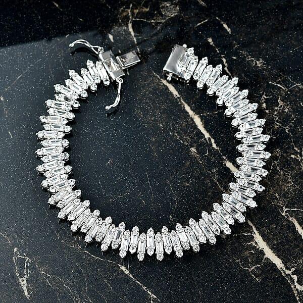 D'Joy White Zircon 17.75 Ctw Sunburst Bracelet In Rhodium Over Sterling Silv (7.25 In)