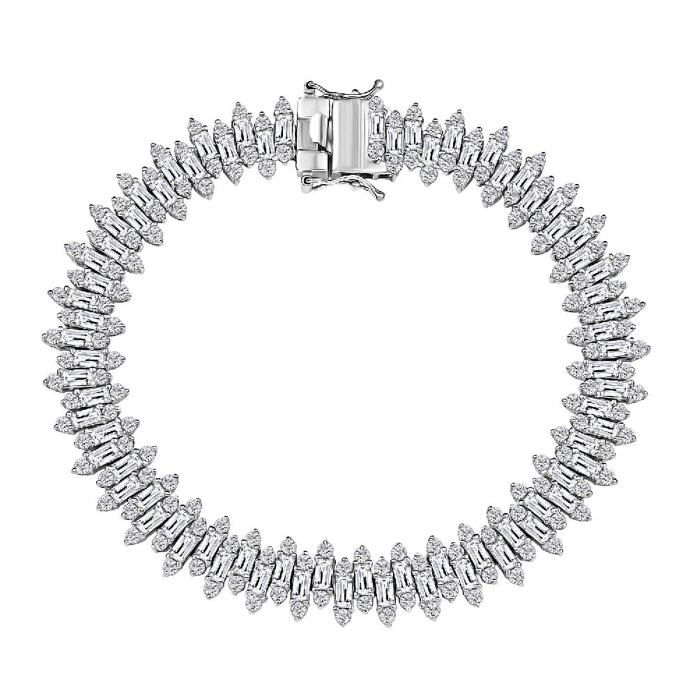 D'Joy White Zircon 17.75 ctw Sunburst Bracelet in Rhodium Over Sterling Silv (7.25 In)