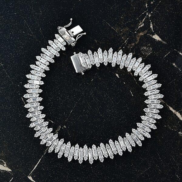 D'Joy White Zircon 19.35 Ctw Sunburst Bracelet In Rhodium Over Sterling Silver (8.00 In)
