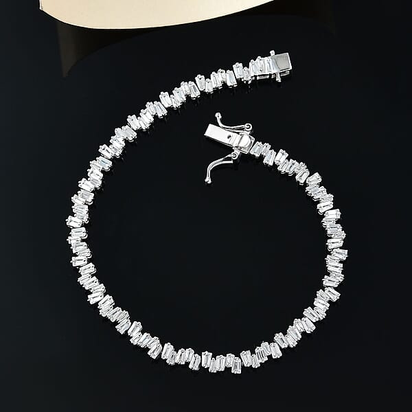 D'Joy White Zircon 8.20 Ctw Waves Bracelet In Rhodium Over Sterling Silver (7.25 In)