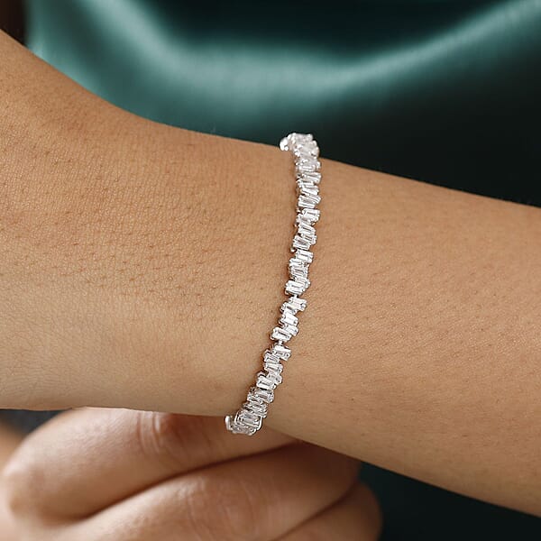 D'Joy White Zircon 8.20 Ctw Waves Bracelet In Rhodium Over Sterling Silver (7.25 In)