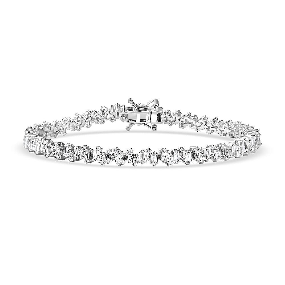 D'Joy White Zircon 8.20 ctw Waves Bracelet in Rhodium Over Sterling Silver (7.25 In)