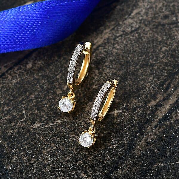 D'Joy White Zircon Earrings In 18K Vermeil YG Over Sterling Silver 1.00 Ctw