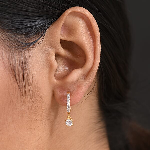 D'Joy White Zircon Earrings In 18K Vermeil YG Over Sterling Silver 1.00 Ctw