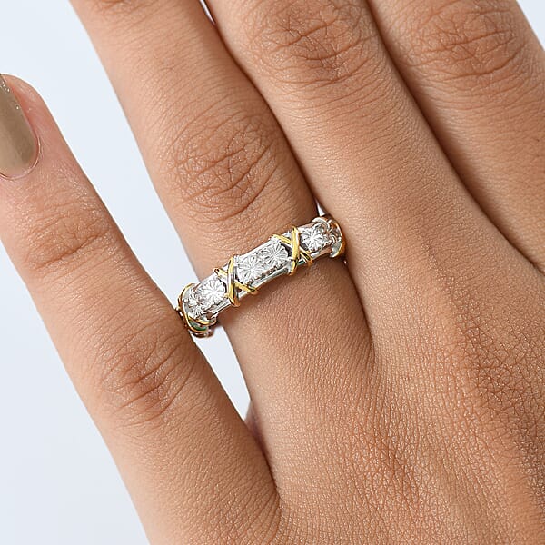 D'Joy XOXO Ring In 18K Vermeil YG And Rhodium Over Sterling Silver (3.97 Grams)
