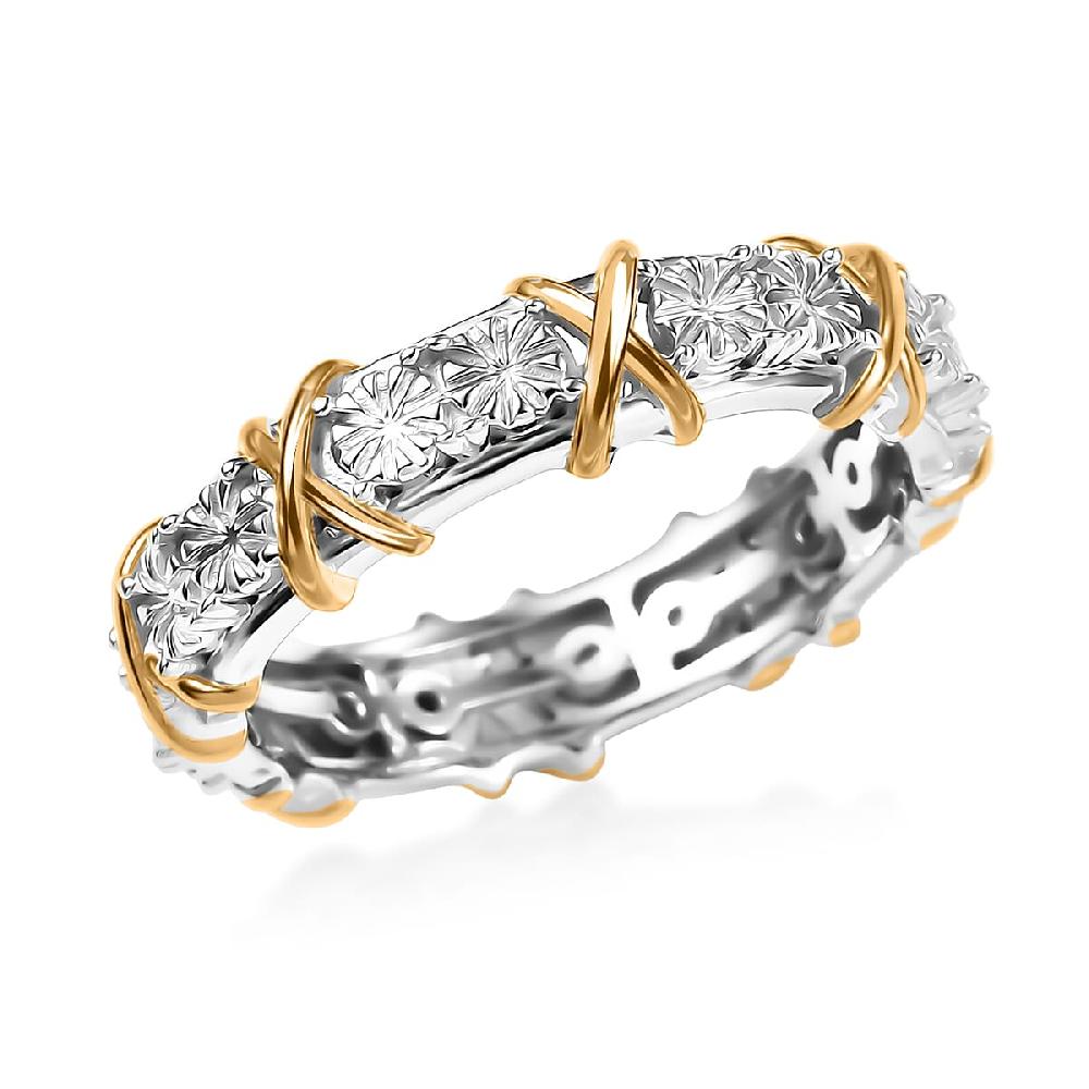 D'Joy XOXO Ring in 18K Vermeil YG and Rhodium Over Sterling Silver (3.97 Grams)