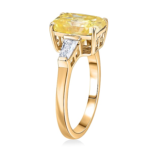 D'Joy Yellow And White Moissanite 3.80 Ctw Eternal Prism Ring In 18K Vermeil Yellow Gold Over Sterling Silver