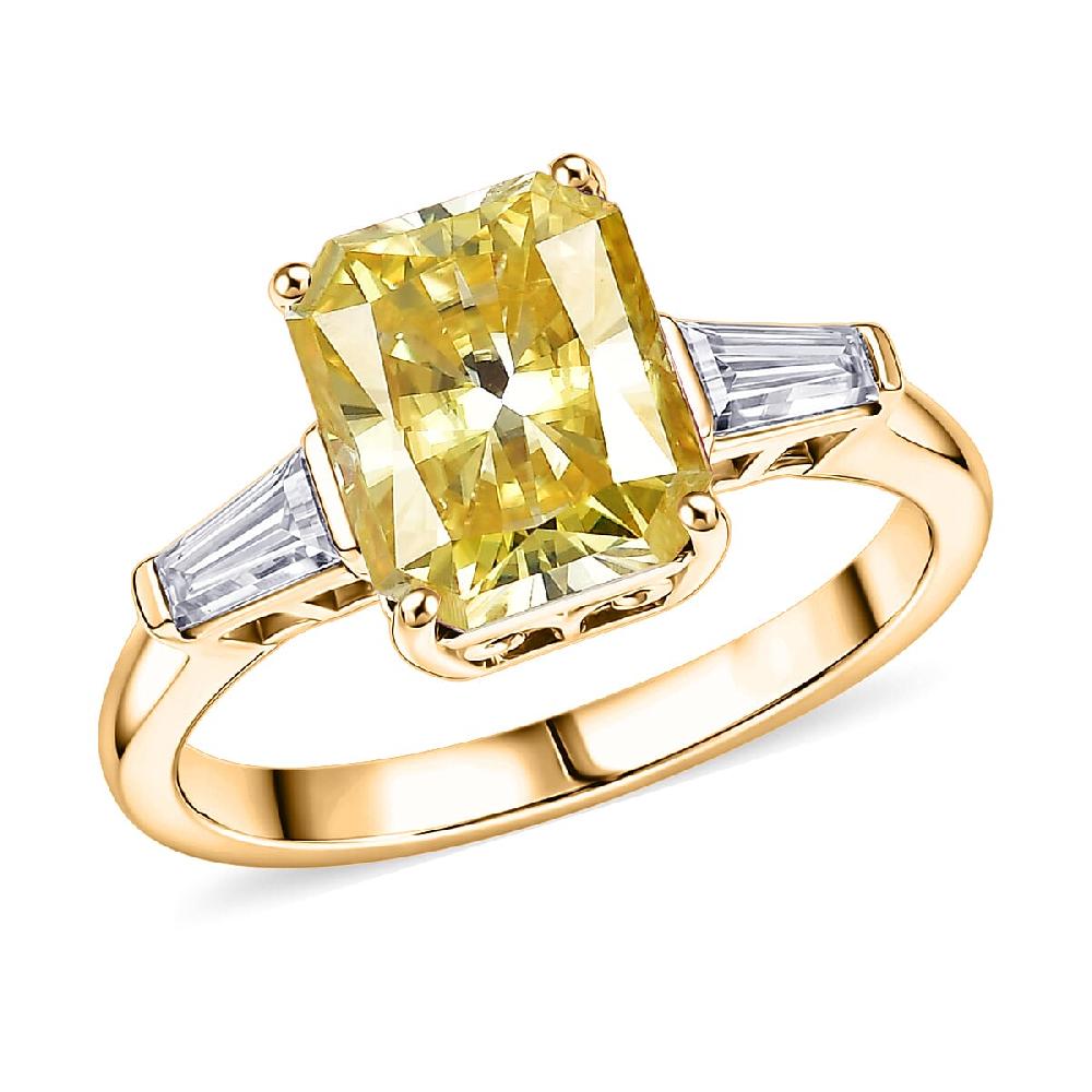 D'Joy Yellow and White Moissanite 3.80 ctw Eternal Prism Ring in 18K Vermeil Yellow Gold Over Sterling Silver