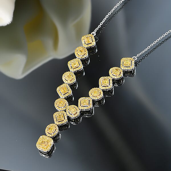 D'Joy Yellow Diamond 2.33 Ctw Art Deco Elegance Necklace In Rhodium Over Sterling Silver 18 Inches