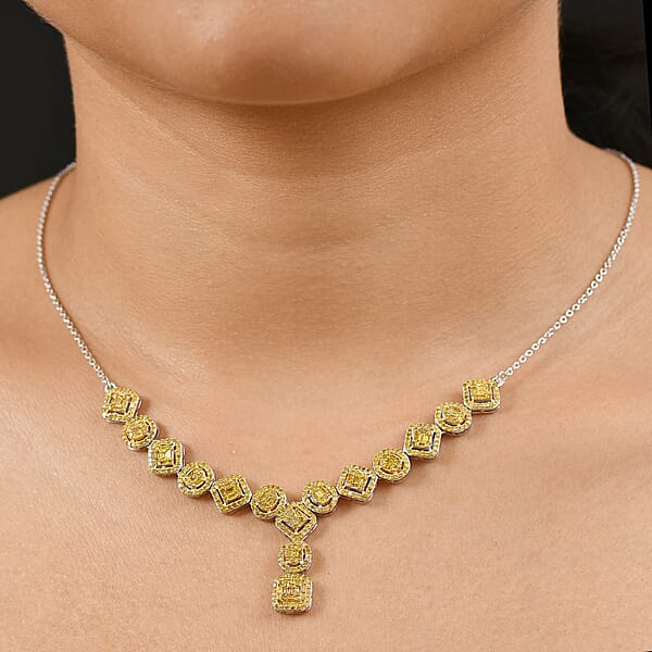 D'Joy Yellow Diamond 2.33 Ctw Art Deco Elegance Necklace In Rhodium Over Sterling Silver 18 Inches