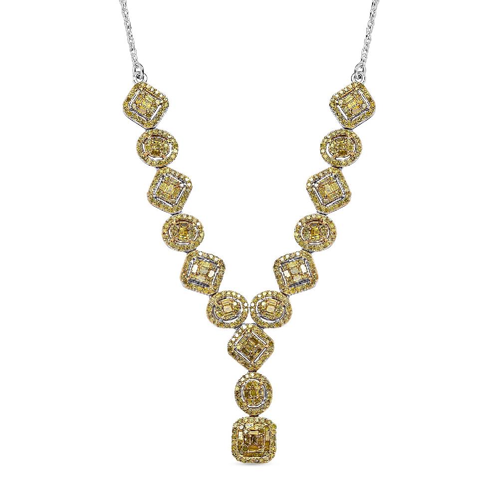 D'Joy Yellow Diamond 2.33 ctw Art Deco Elegance Necklace in Rhodium Over Sterling Silver 18 Inches