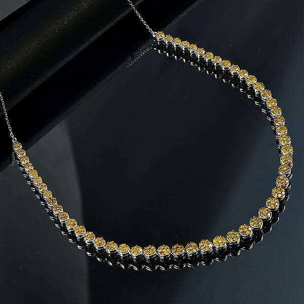 D'Joy Yellow Diamond 4.00 Ctw Garland Of Grace Necklace 18 Inches In Rhodium Over Sterling Silver