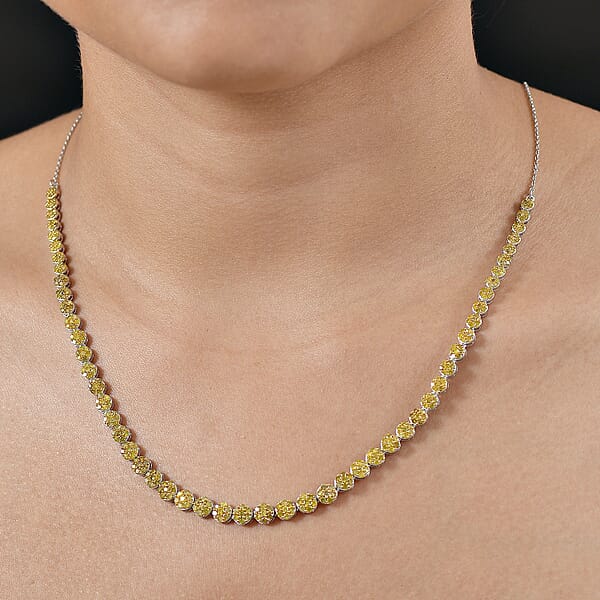 D'Joy Yellow Diamond 4.00 Ctw Garland Of Grace Necklace 18 Inches In Rhodium Over Sterling Silver