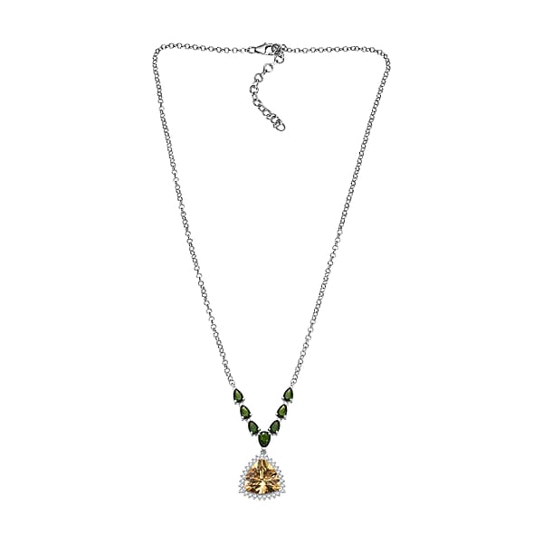 D'Joy Yellow Labradorite And Multi Gemstone 11.75 Ctw Celestial Canopy Necklace 18 Inches In Rhodium Over Sterling Silver