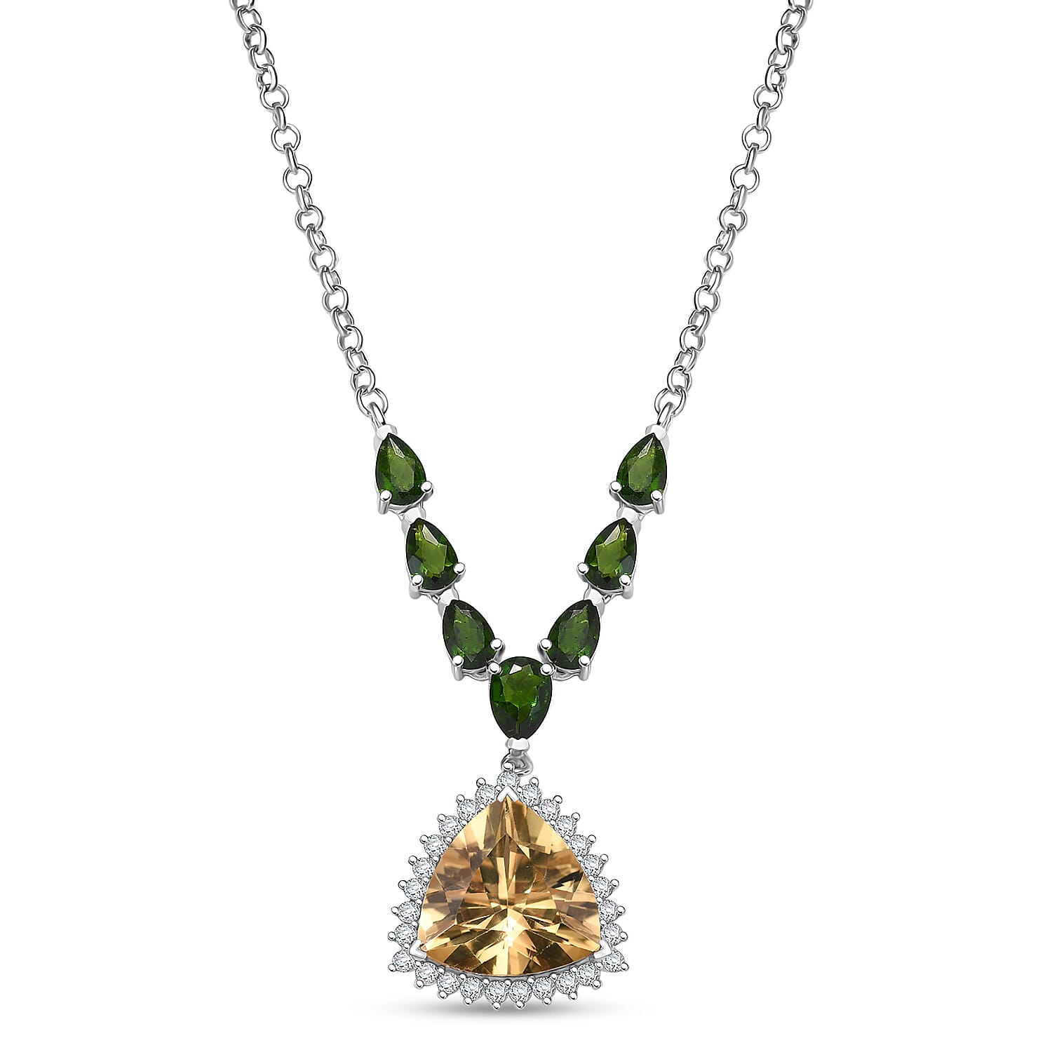 D'Joy Yellow Labradorite and Multi Gemstone 11.75 ctw Celestial Canopy Necklace 18 Inches in Rhodium Over Sterling Silver