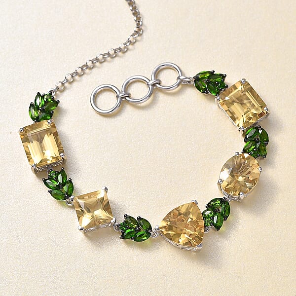 D'Joy Yellow Labradorite And Multi Gemstone 27.15 Ctw Sunlit Vines Adjustable Bracelet In Rhodium Over Sterling Silver