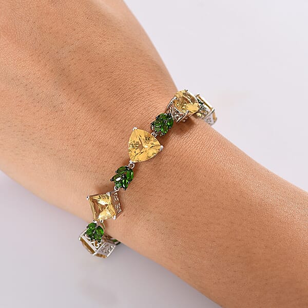 D'Joy Yellow Labradorite And Multi Gemstone 27.15 Ctw Sunlit Vines Adjustable Bracelet In Rhodium Over Sterling Silver