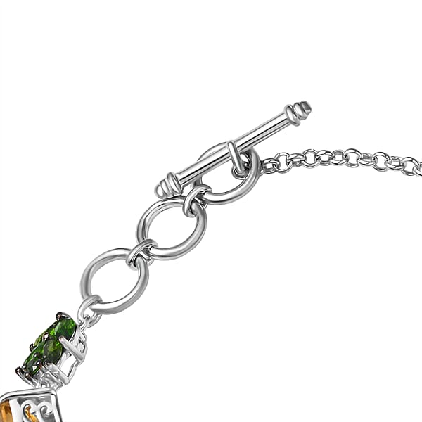 D'Joy Yellow Labradorite And Multi Gemstone 27.15 Ctw Sunlit Vines Adjustable Bracelet In Rhodium Over Sterling Silver