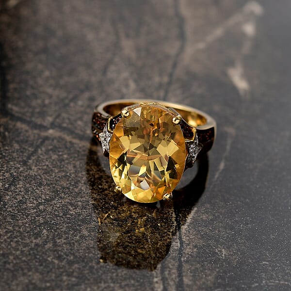 D'Joy Yellow Labradorite And Multi Gemstone 8.50 Ctw Starborne Ring In 18K Vermeil Yellow Gold Over Sterling Silver