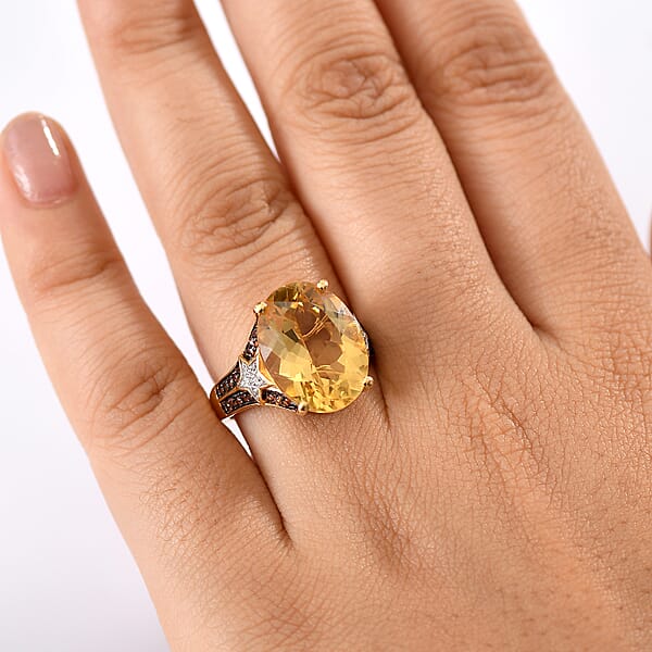 D'Joy Yellow Labradorite And Multi Gemstone 8.50 Ctw Starborne Ring In 18K Vermeil Yellow Gold Over Sterling Silver