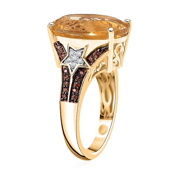 D'Joy Yellow Labradorite And Multi Gemstone 8.50 Ctw Starborne Ring In 18K Vermeil Yellow Gold Over Sterling Silver