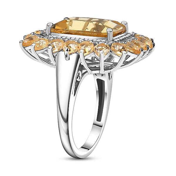 D'Joy Yellow Labradorite And Multi Gemstone 9.60 Ctw Celestial Bloom Ring In Rhodium Over Sterling Silver