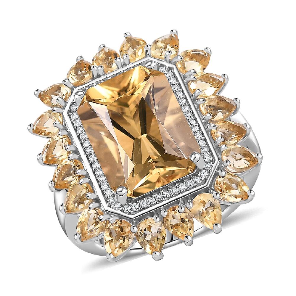 D'Joy Yellow Labradorite and Multi Gemstone 9.60 ctw Celestial Bloom Ring in Rhodium Over Sterling Silver