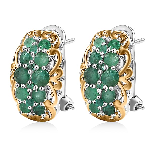 D'Joy Zambian Emerald Earrings In 18K Vermeil YG And Rhodium Over Sterling Silver 2.10 Ctw