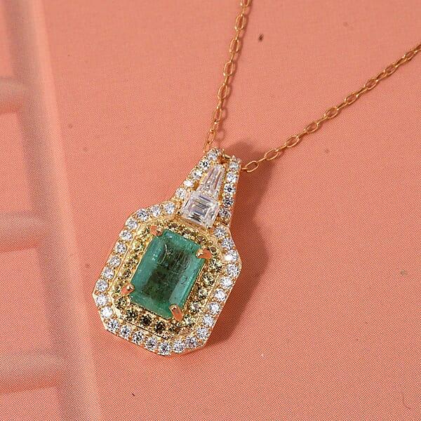 D'Joy Zambian Emerald Multi Gemstone Pendant Necklace In 18K Vermeil YG Over Sterling Silver 1.60 Ctw (20 Inches)