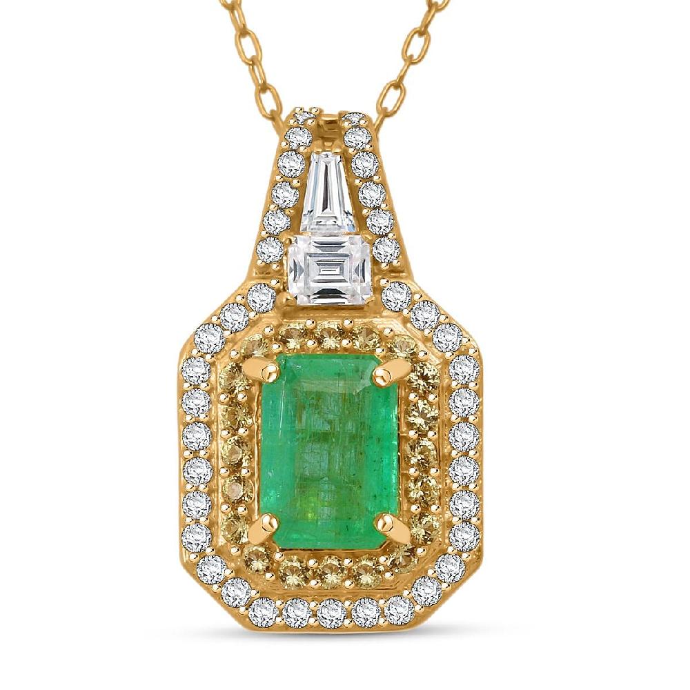 D'Joy Zambian Emerald Multi Gemstone Pendant Necklace in 18K Vermeil YG Over Sterling Silver 1.60 ctw (20 Inches)