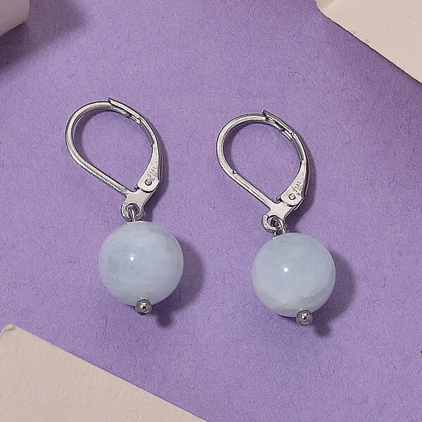 Dainty Aquamarine 15.00 Ctw Beaded Lever Back Earrings In Stainless Steel