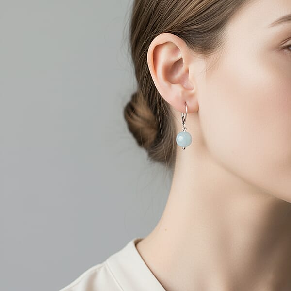 Dainty Aquamarine 15.00 Ctw Beaded Lever Back Earrings In Stainless Steel