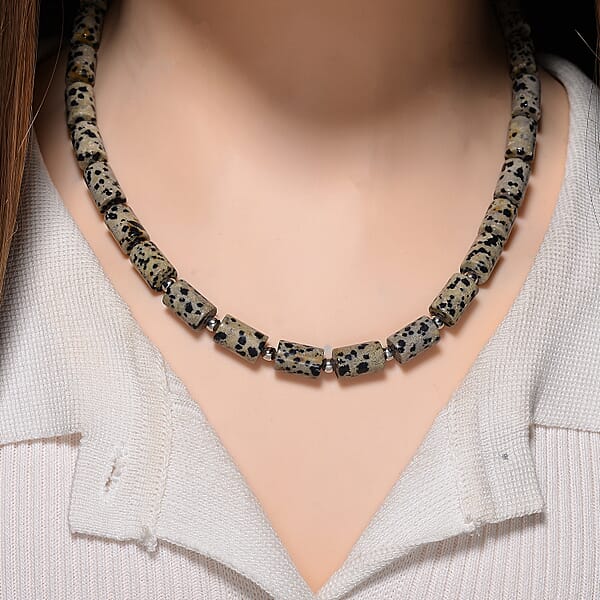 Dalmation Jasper 204.00 Ctw Barrel Necklace In Goldtone 18-20 Inches