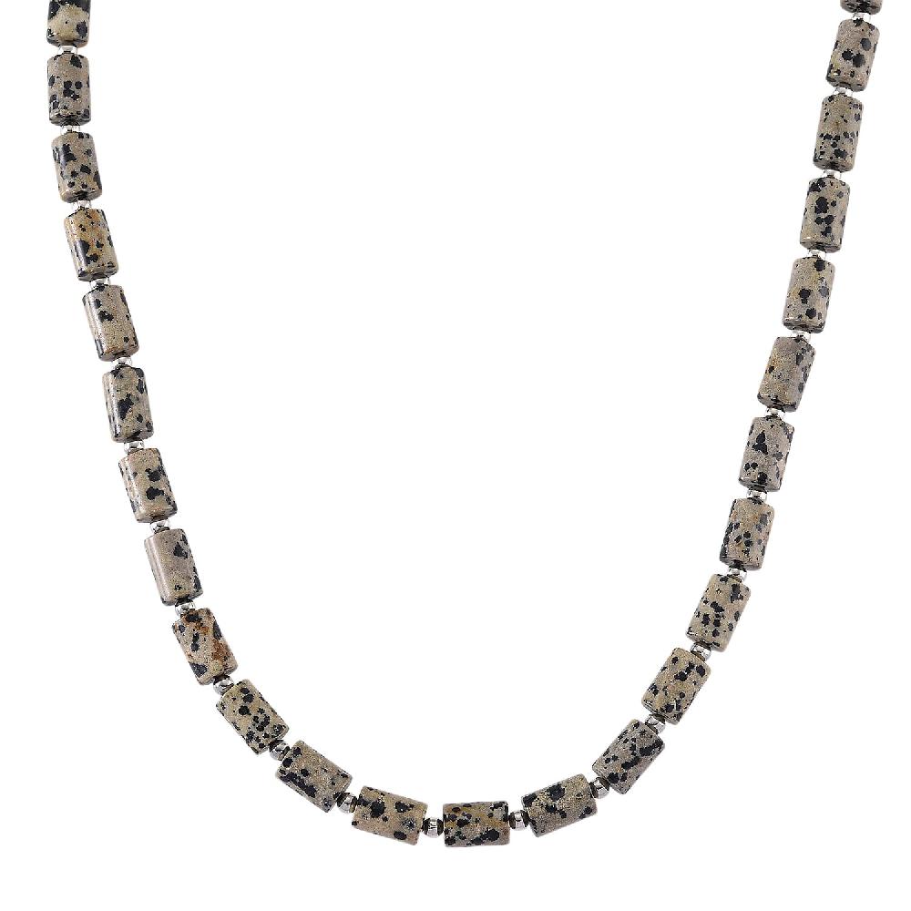 Dalmation Jasper 204.00 ctw Barrel Necklace in Goldtone 18-20 Inches