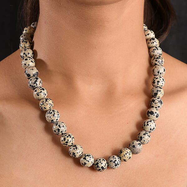 Dalmation Jasper Beaded 306.50 Ctw Necklace 18 Inches In Platinum Bond