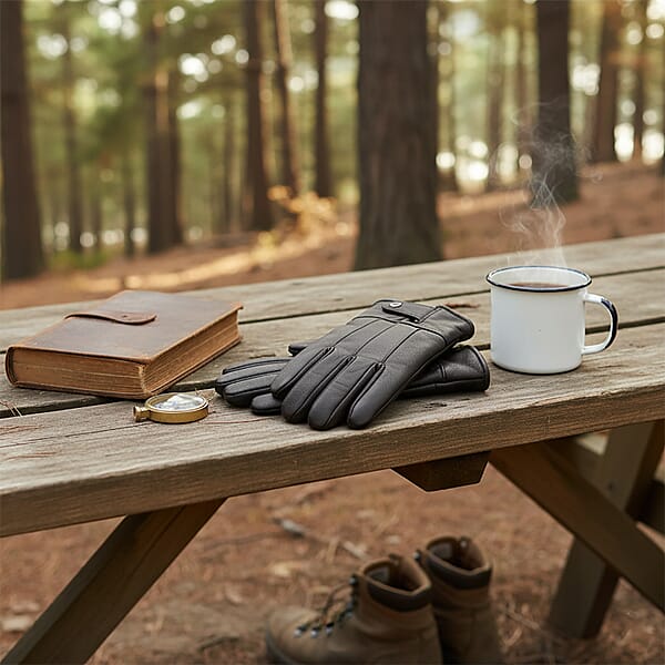 Dark Brown 100% Genuine Leather Gloves With Magnetic Button