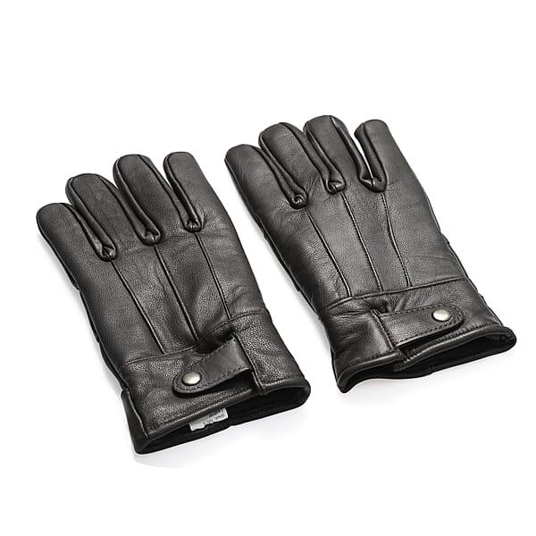 Dark Brown 100% Genuine Leather Gloves With Magnetic Button