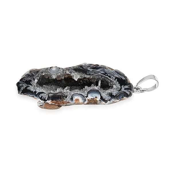 Dark Geode Amethyst 61.25 Ctw Slice Pendant Without Chain In Silvertone