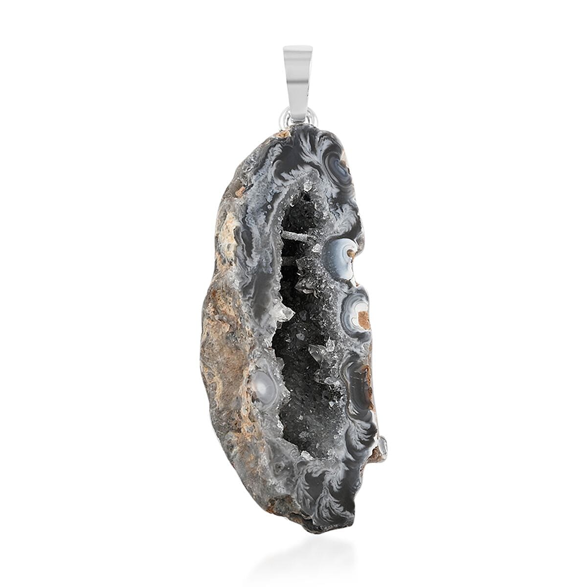 Dark Geode Amethyst 61.25 Ctw Slice Pendant Without Chain In Silvertone