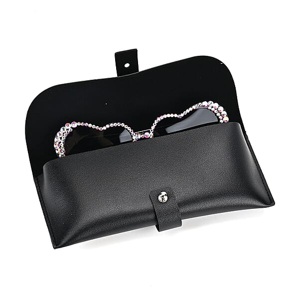 Dark Gray Heart Shape UV400 Sunglasses With Black Artificial Crystal Frame