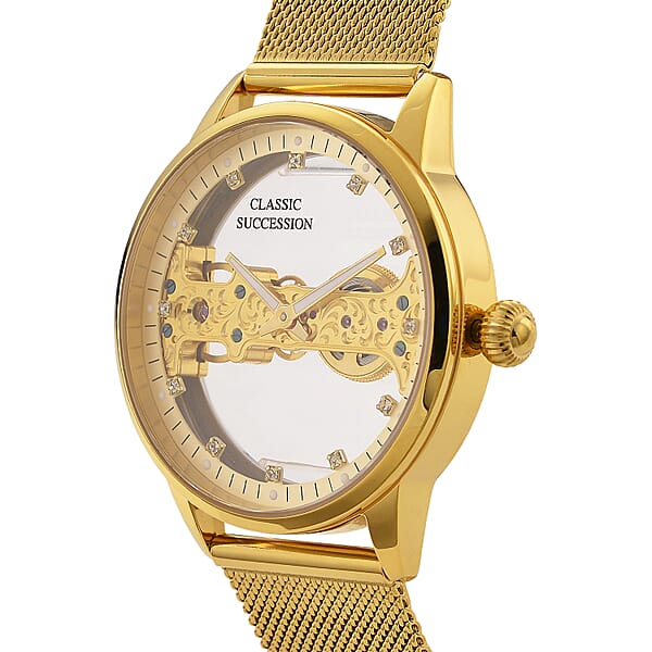 Deal Of The Day Classic Succession Automatic Mechanical Movement Austrian Crystal Watch In ION Plated YG Stainless Steel