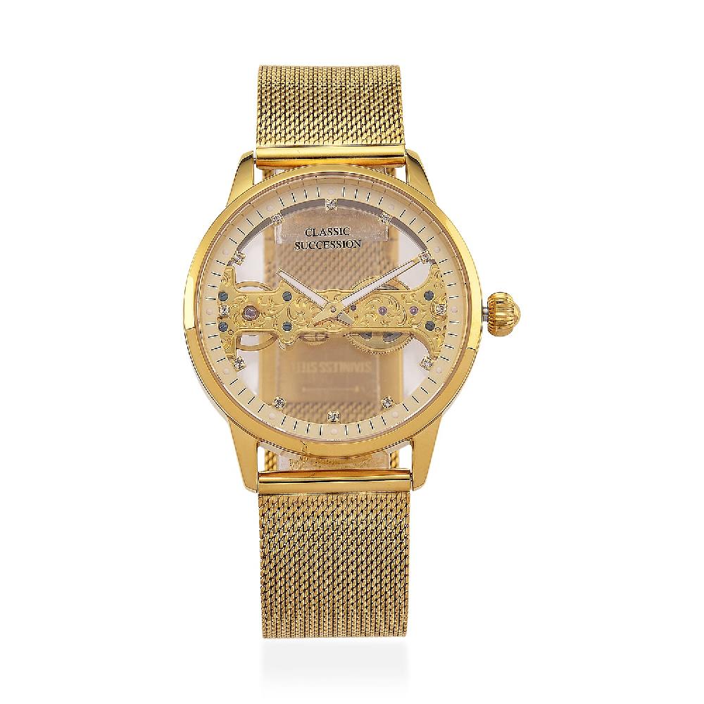 Deal of the Day Classic Succession Automatic Mechanical Movement Austrian Crystal Watch in ION Plated YG Stainless Steel