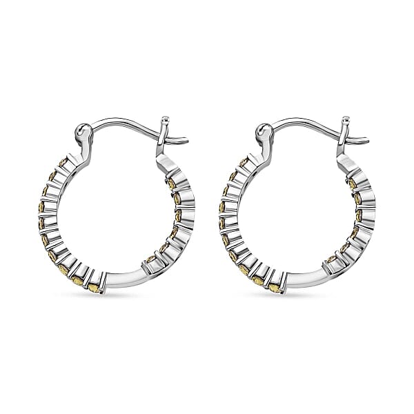 Designer Premium Khaki Color Austrian Crystal Inside Out Hoop Earrings In Stainless Steel