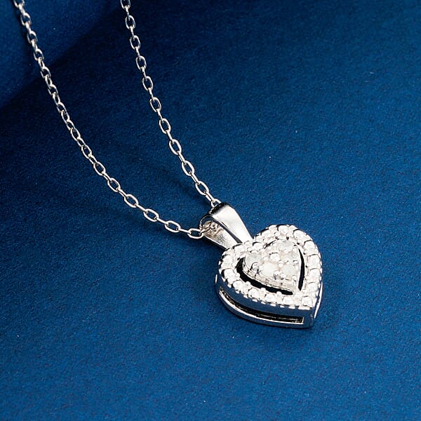 Diamond 0.10 Ctw Heart Pendant Necklace In Sterling Silver 18 Inches