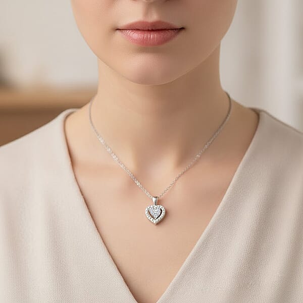 Diamond 0.10 Ctw Heart Pendant Necklace In Sterling Silver 18 Inches
