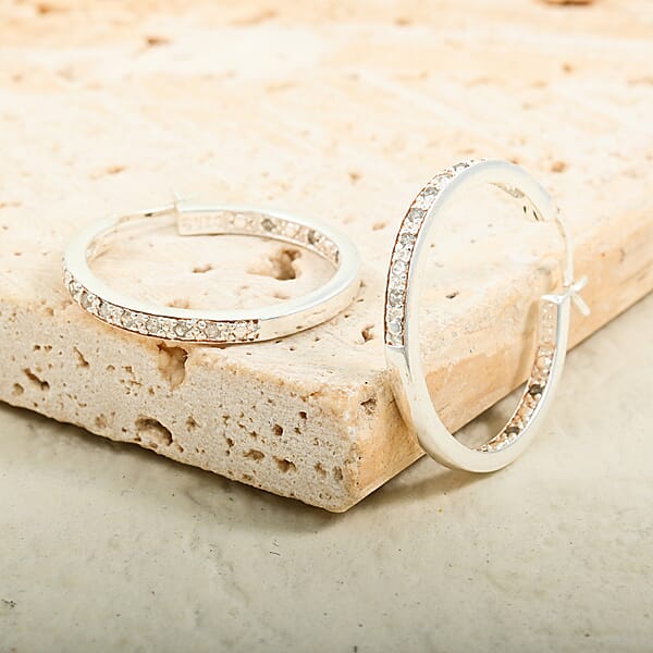 Diamond 0.25 Ctw Hoop Earrings In Rhodium Over Sterling Silver